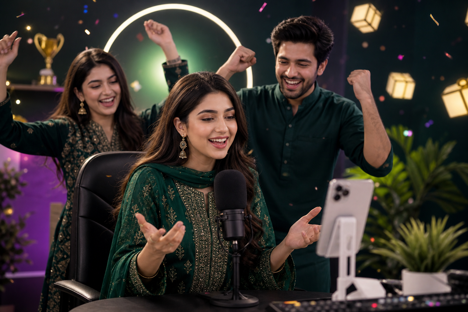 Representative Pakistani creator hosting a lively stream with friends